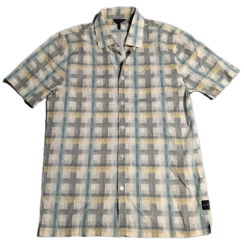 Good Man Brand Mens S Camp Shirt Plaid Organic Cotton Button Up Short Sleeve